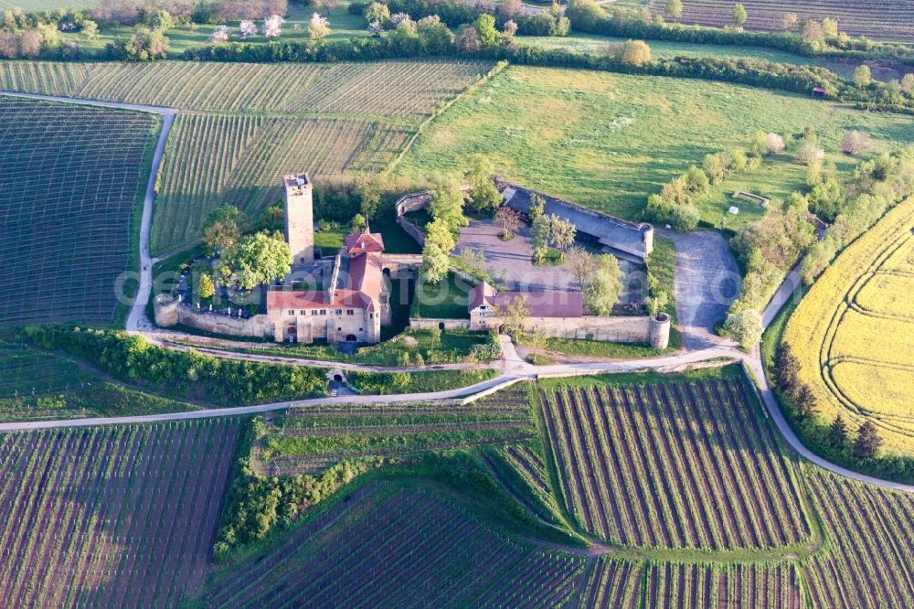 Sulzfeld from above - Castle of the fortress Ravensburg with restaurant in Sulzfeld in the state Baden-Wurttemberg, Germany