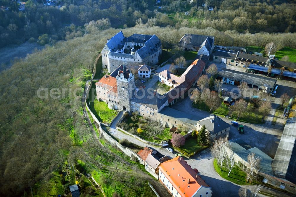 Allstedt from above - Castle complex Burg and Schloss Allstedt with castle walls in Allstedt in the state Saxony-Anhalt, Germany