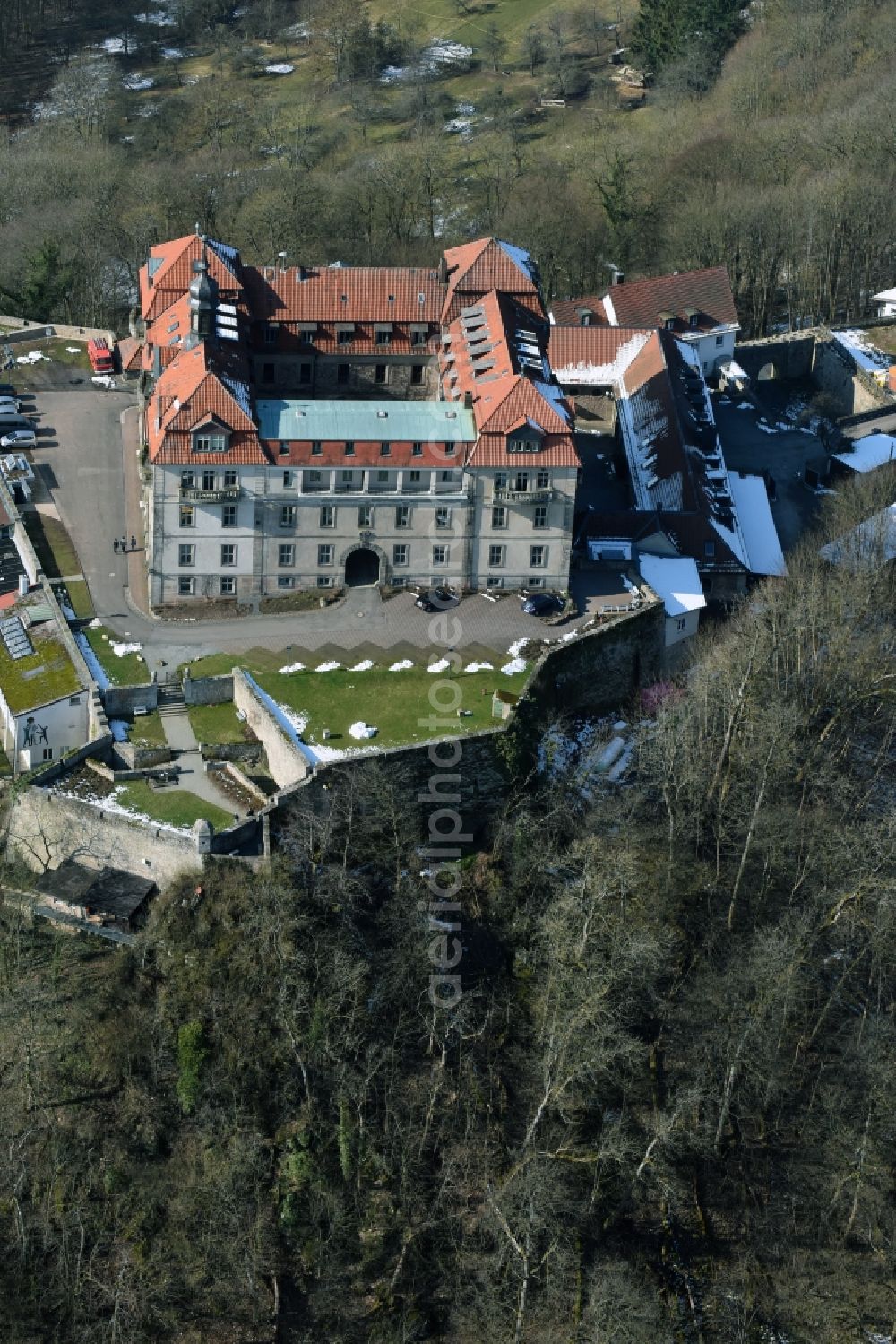 Aerial image Hofbieber - Castle of Internat Schloss Bieberstein with Hermann Lietz Schule in Hofbieber in the state Hesse