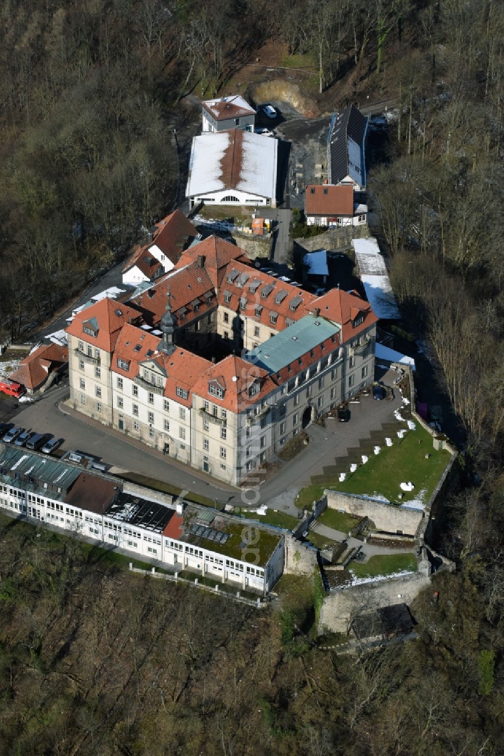 Aerial image Hofbieber - Castle of Internat Schloss Bieberstein with Hermann Lietz Schule in Hofbieber in the state Hesse