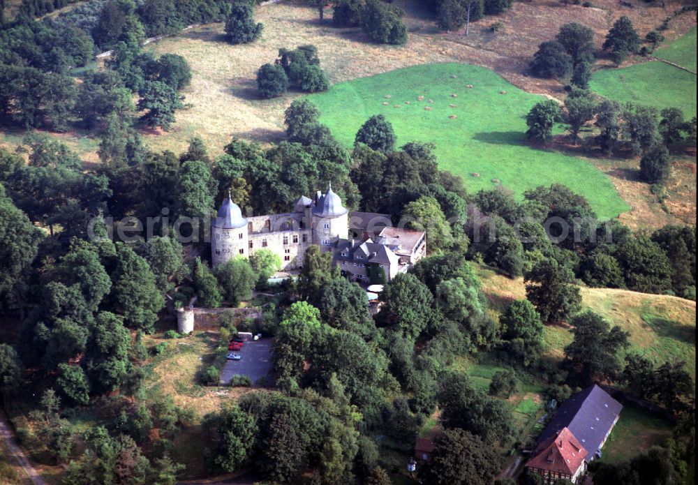 Aerial image Hofgeismar - Castle complex on the plateau Sababurg on street Sababurg in Hofgeismar in the state Hesse, Germany