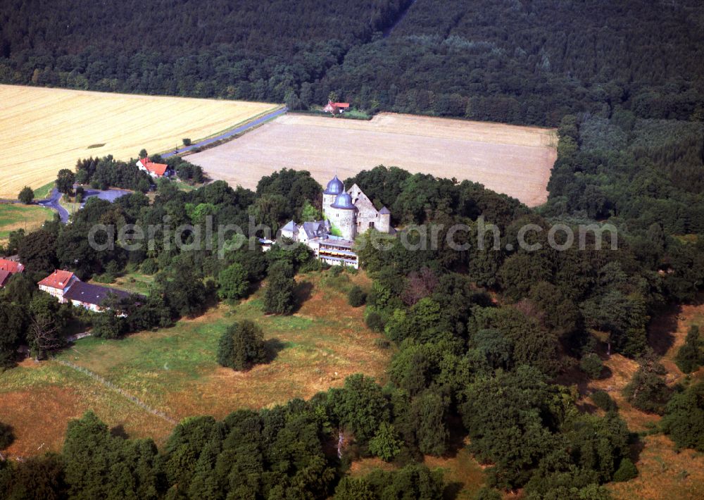 Aerial photograph Hofgeismar - Castle complex on the plateau Sababurg on street Sababurg in Hofgeismar in the state Hesse, Germany