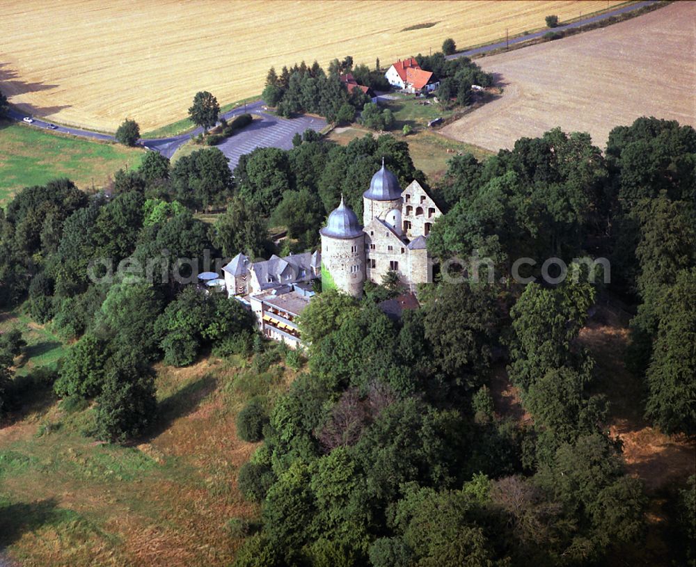 Aerial photograph Hofgeismar - Castle complex on the plateau Sababurg on street Sababurg in Hofgeismar in the state Hesse, Germany