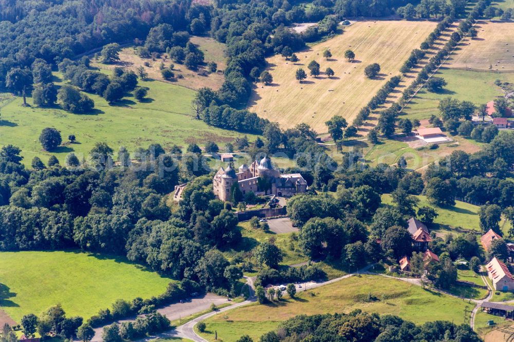 Aerial photograph Hofgeismar - Castle complex on the plateau Sababurg on street Sababurg in Hofgeismar in the state Hesse, Germany