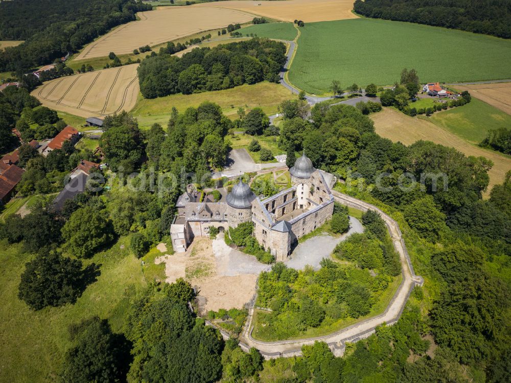 Aerial photograph Hofgeismar - Castle complex on the plateau Sababurg on street Sababurg in Hofgeismar in the state Hesse, Germany