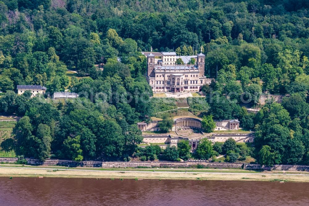 Dresden from above - Castle of Albrechtsberg in Dresden in the state Saxony, Germany