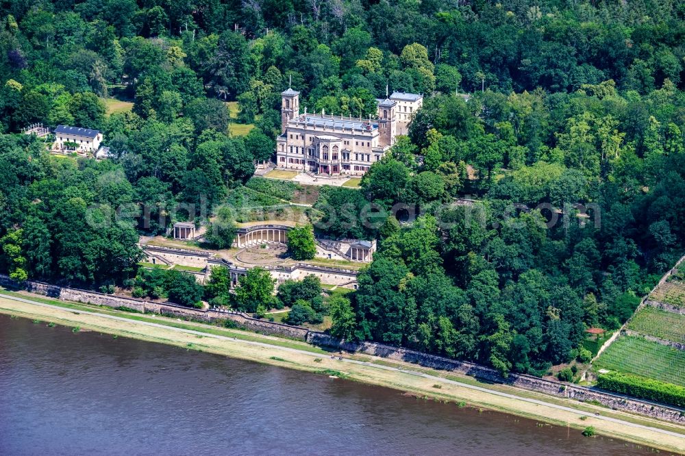 Dresden from above - Castle of Albrechtsberg in Dresden in the state Saxony, Germany