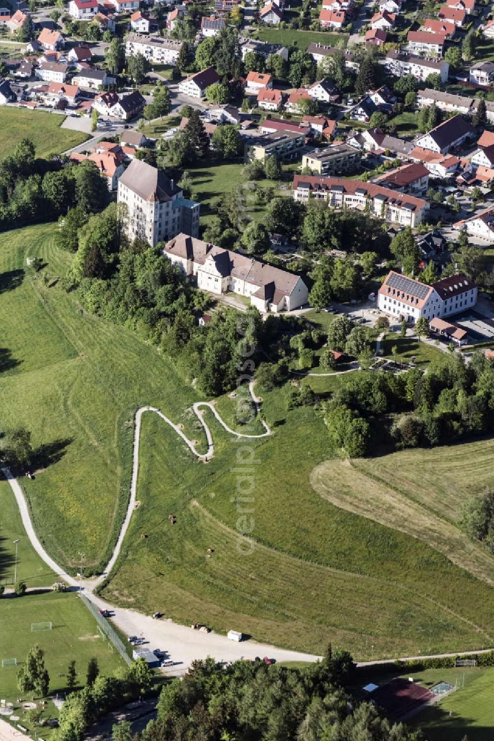 Aerial photograph Bad Grönenbach - Castle of Schloss in Bad Groenenbach in the state Bavaria, Germany