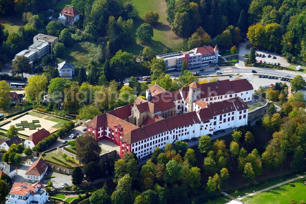 Bad Iburg from above - Castle of Schloss in Bad Iburg in the state Lower Saxony, Germany