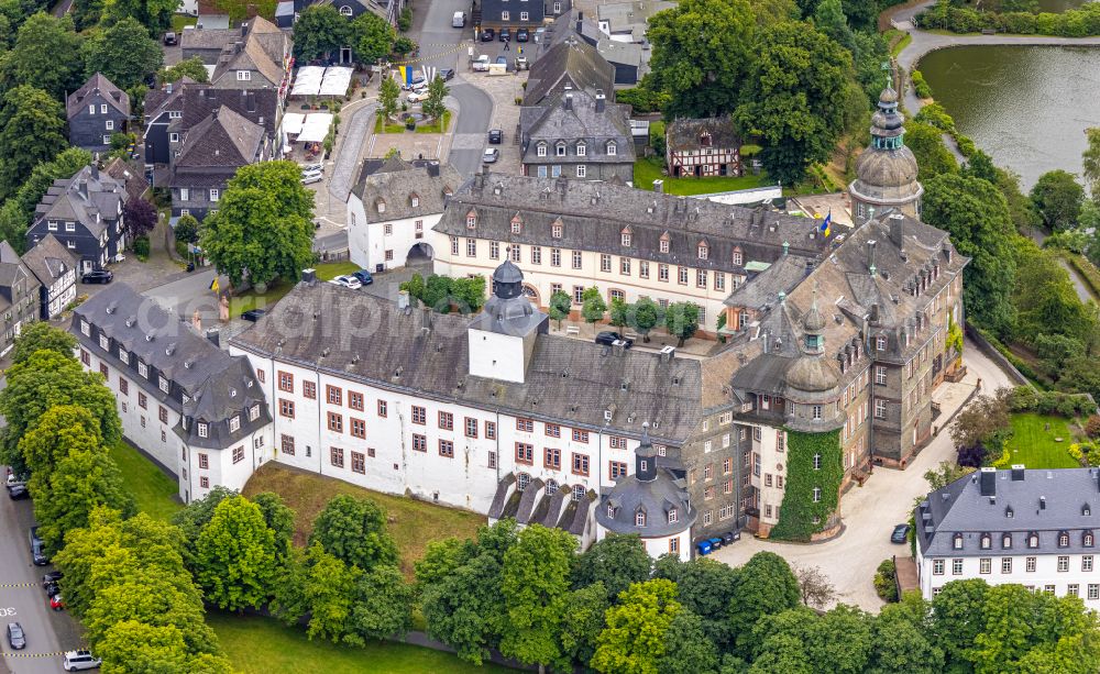 Aerial image Bad Berleburg - Castle complex on the plateau Schloss Berleburg on place Goetheplatz in Bad Berleburg at Siegerland in the state North Rhine-Westphalia, Germany