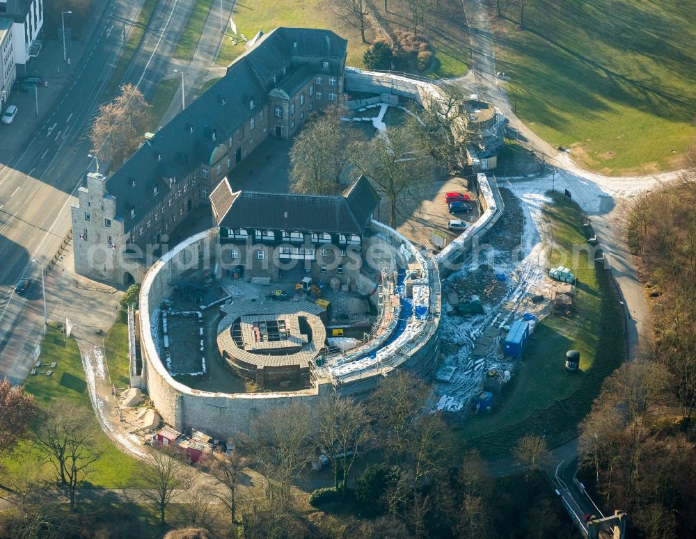 Mülheim an der Ruhr from the bird's eye view: Construction site castle of Schloss Broich in Muelheim on the Ruhr in the state North Rhine-Westphalia