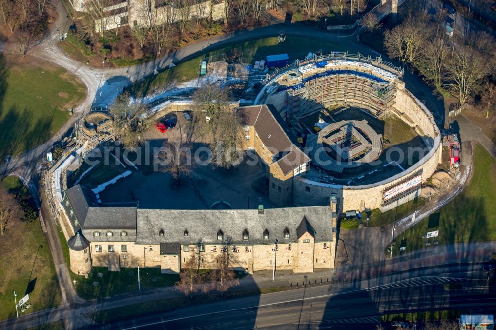 Aerial photograph Mülheim an der Ruhr - Construction site castle of Schloss Broich in Muelheim on the Ruhr in the state North Rhine-Westphalia