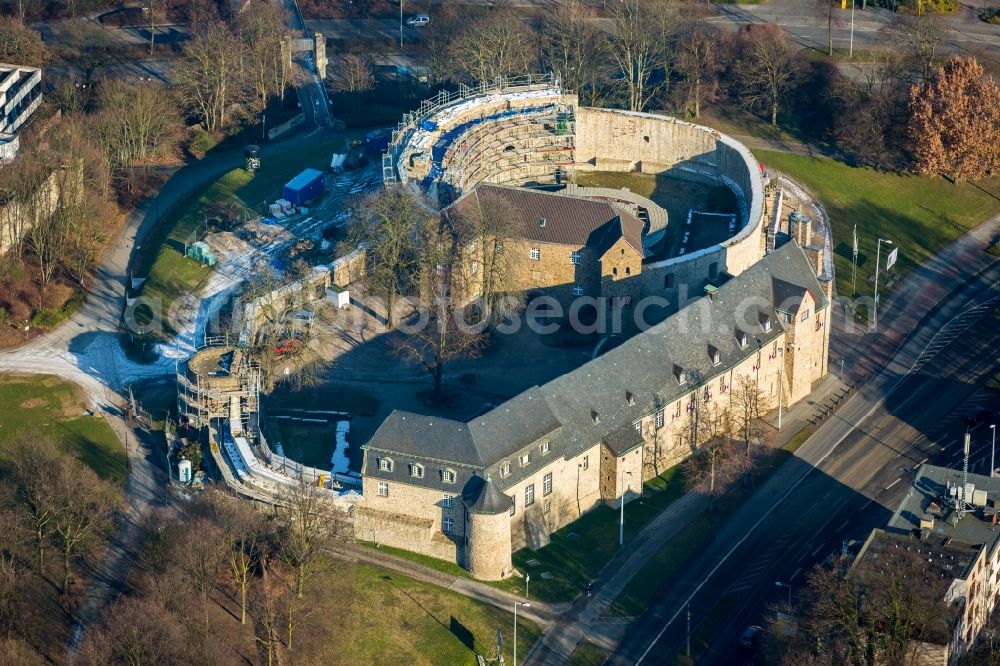 Mülheim an der Ruhr from the bird's eye view: Construction site castle of Schloss Broich in Muelheim on the Ruhr in the state North Rhine-Westphalia