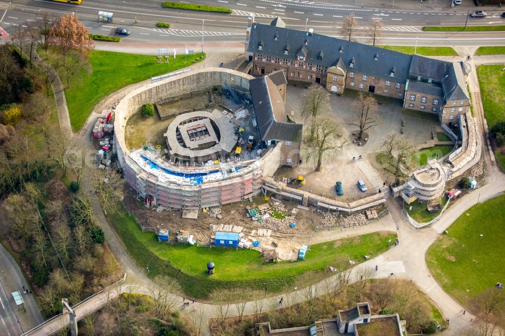 Mülheim an der Ruhr from above - Construction site castle of Schloss Broich in Muelheim on the Ruhr in the state North Rhine-Westphalia