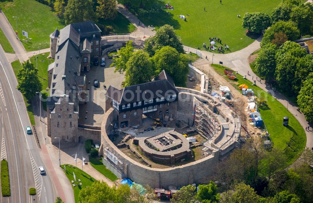 Mülheim an der Ruhr from above - Construction site castle of Schloss Broich in Muelheim on the Ruhr in the state North Rhine-Westphalia