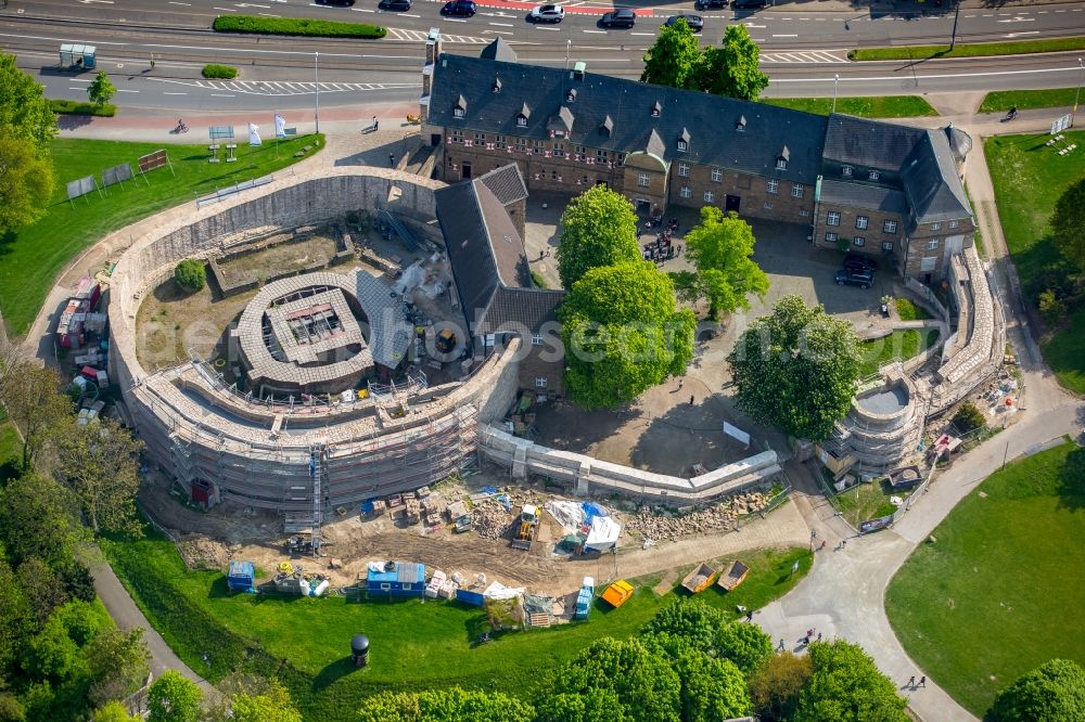 Mülheim an der Ruhr from the bird's eye view: Construction site castle of Schloss Broich in Muelheim on the Ruhr in the state North Rhine-Westphalia