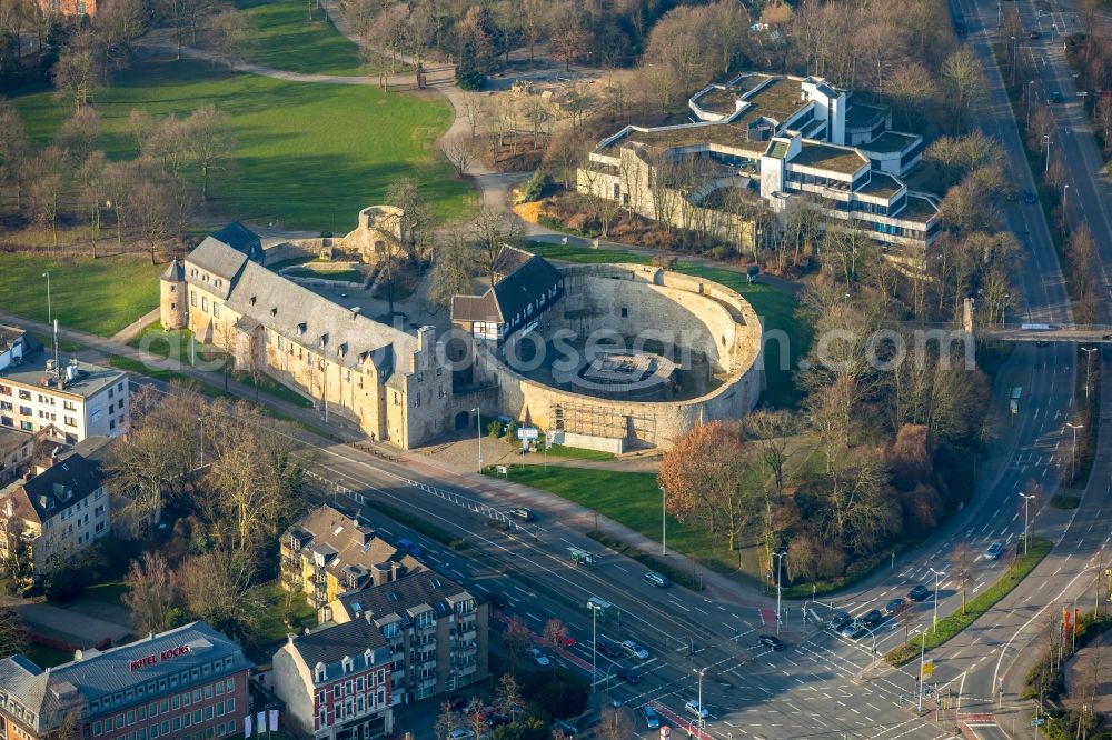 Mülheim an der Ruhr from the bird's eye view: Construction site castle of Schloss Broich in Muelheim on the Ruhr in the state North Rhine-Westphalia