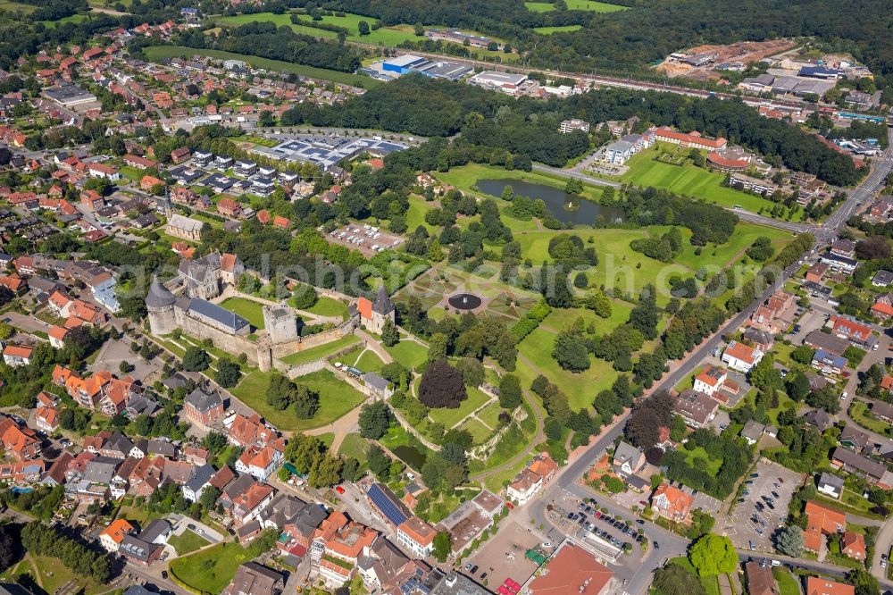 Bad Bentheim from above - Castle of Schloss Burg Bentheim on Schlossstrasse in Bad Bentheim in the state Lower Saxony, Germany