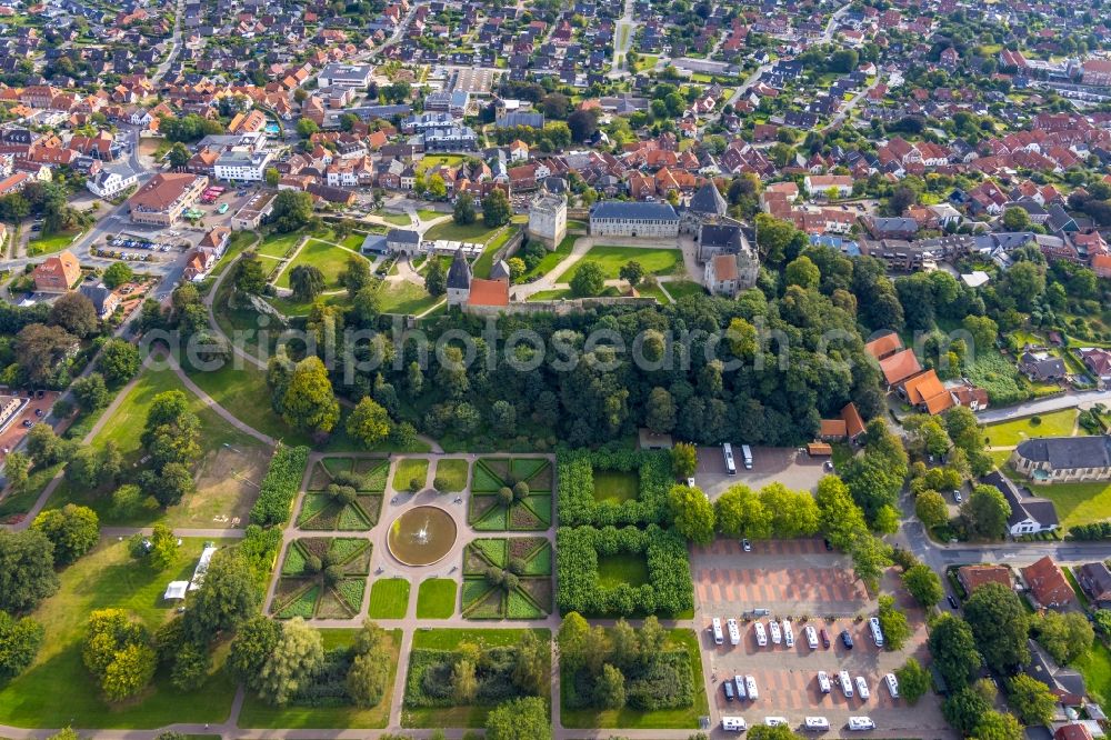 Bad Bentheim from above - Castle of Schloss Burg Bentheim on Schlossstrasse in Bad Bentheim in the state Lower Saxony, Germany