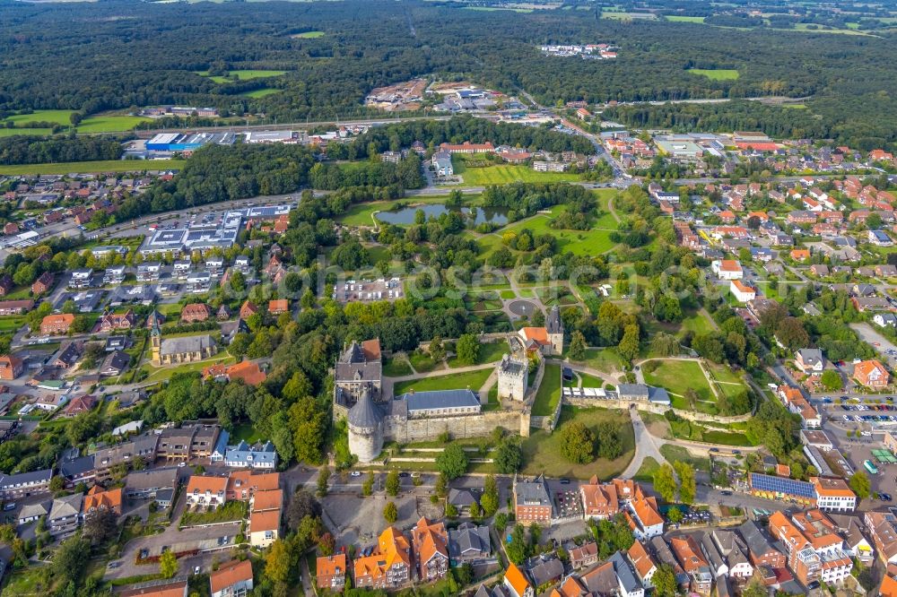 Bad Bentheim from above - Castle of Schloss Burg Bentheim on Schlossstrasse in Bad Bentheim in the state Lower Saxony, Germany