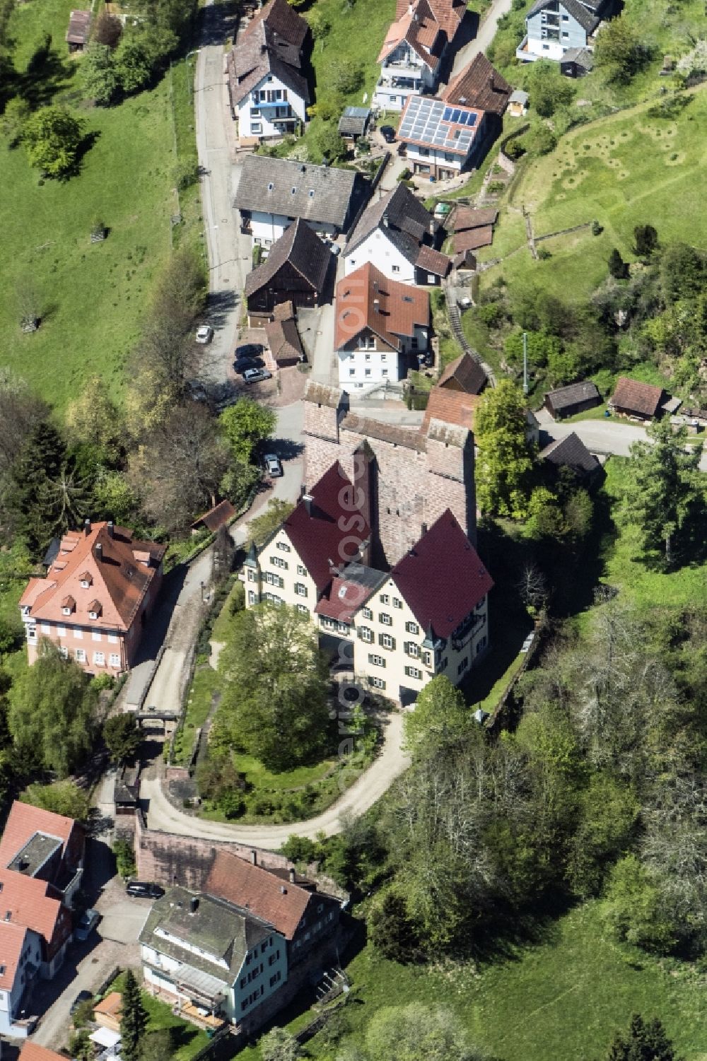 Aerial image Altensteig - Castle of Schloss Burg Berneck in Altensteig in the state Baden-Wuerttemberg, Germany