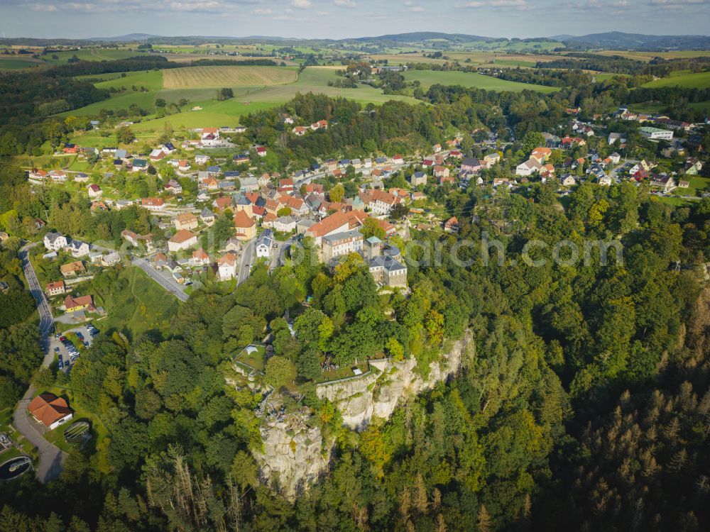 Hohnstein from the bird's eye view: Castle of Hohnstein castle in Hohnstein in the state Saxony, Germany