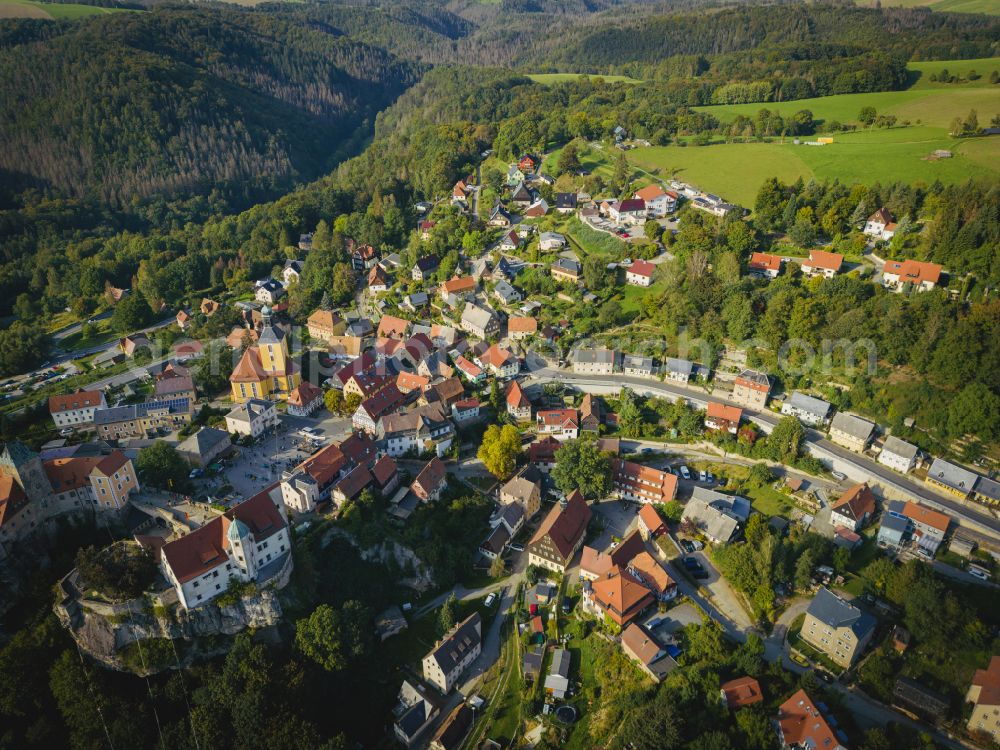 Hohnstein from above - Castle of Hohnstein castle in Hohnstein in the state Saxony, Germany