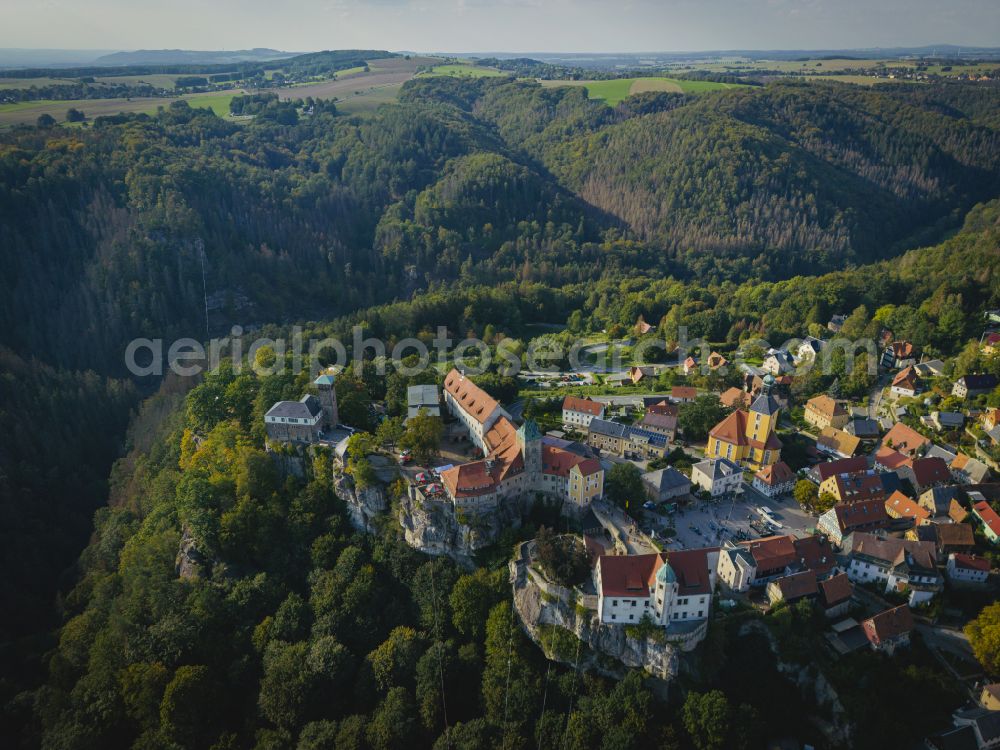 Hohnstein from the bird's eye view: Castle of Hohnstein castle in Hohnstein in the state Saxony, Germany