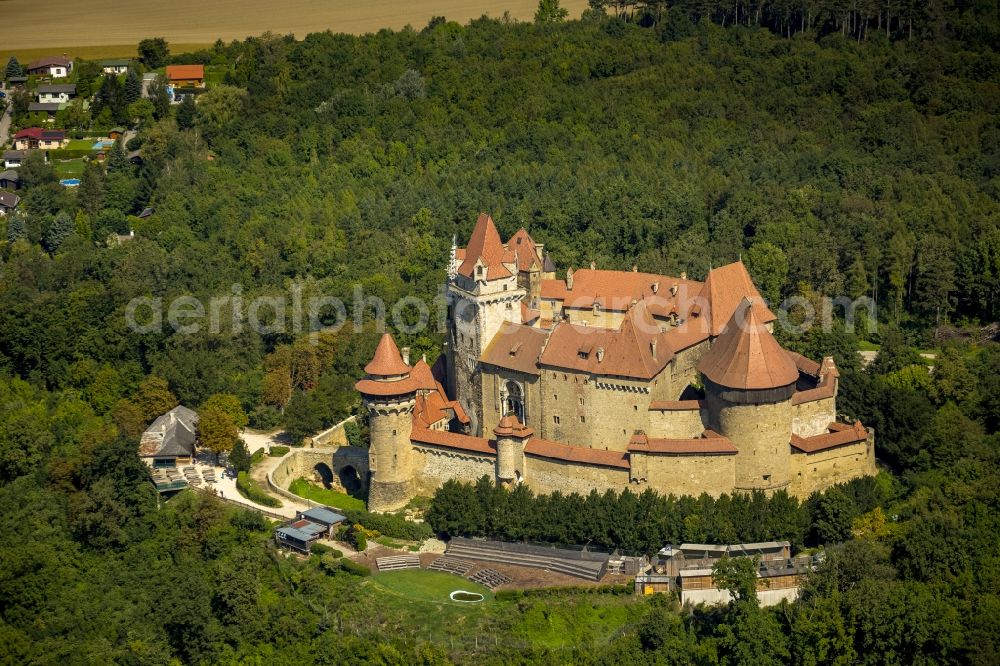 Leobendorf from the bird's eye view: Castle of Burg Kreuzenstein in Leobendorf in Lower Austria, Austria