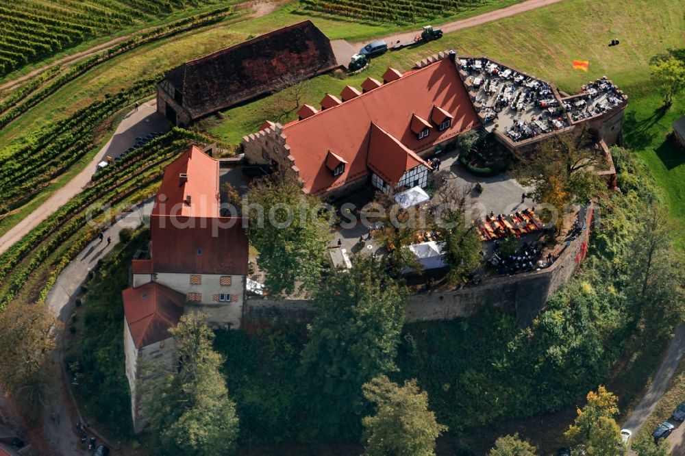 Durbach from above - Castle of Schloss Burg Staufenberg in Durbach in the state Baden-Wuerttemberg, Germany