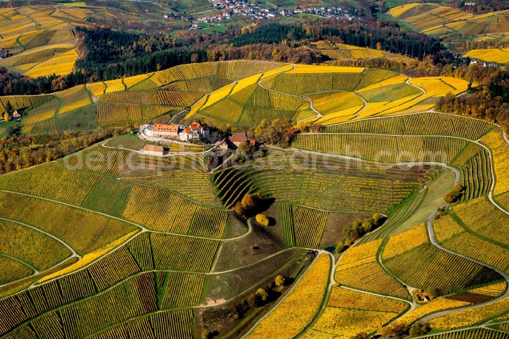 Durbach from the bird's eye view: Castle of Schloss - Burg Staufenberg in the district Ebersweier in Durbach in the state Baden-Wuerttemberg