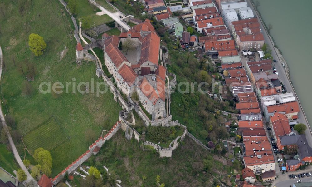 Burghausen from above - Castle of Schloss in Burghausen in the state Bavaria, Germany