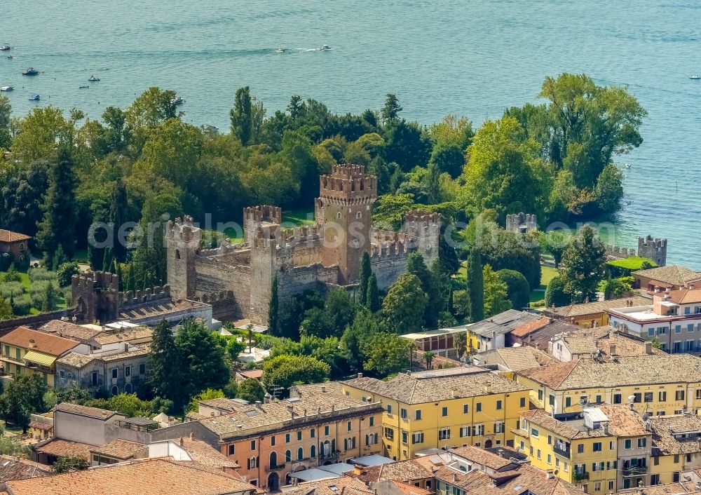 Aerial image Lazise - Castle of Schloss Castello di Lazise at the Lake Garda in Lazise in Veneto, Italy