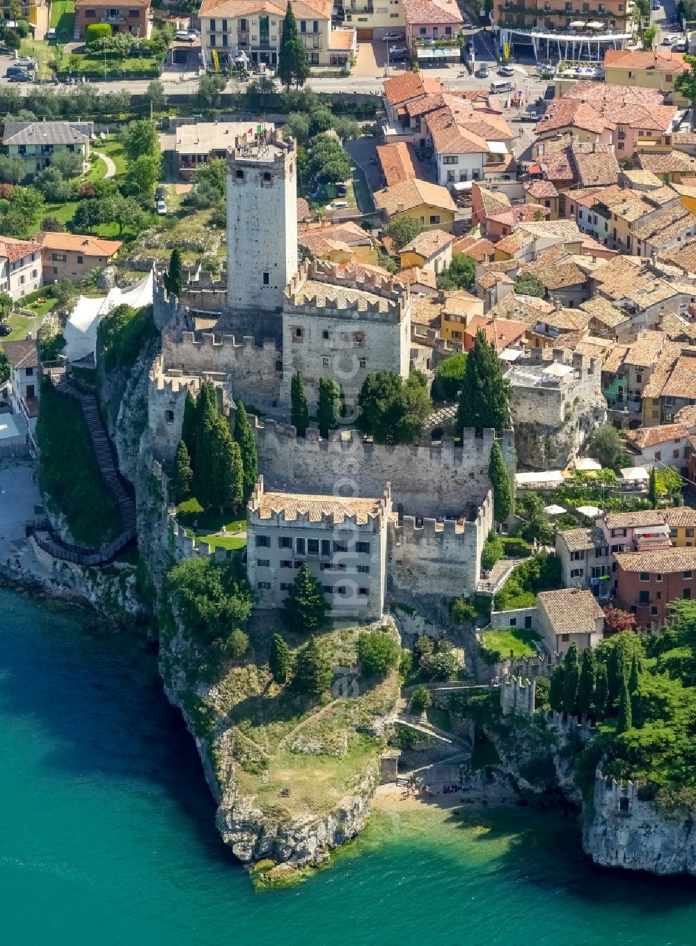 Malcesine from above - Castle Castello di Malcesine at the Garda seain Veneto, Italy