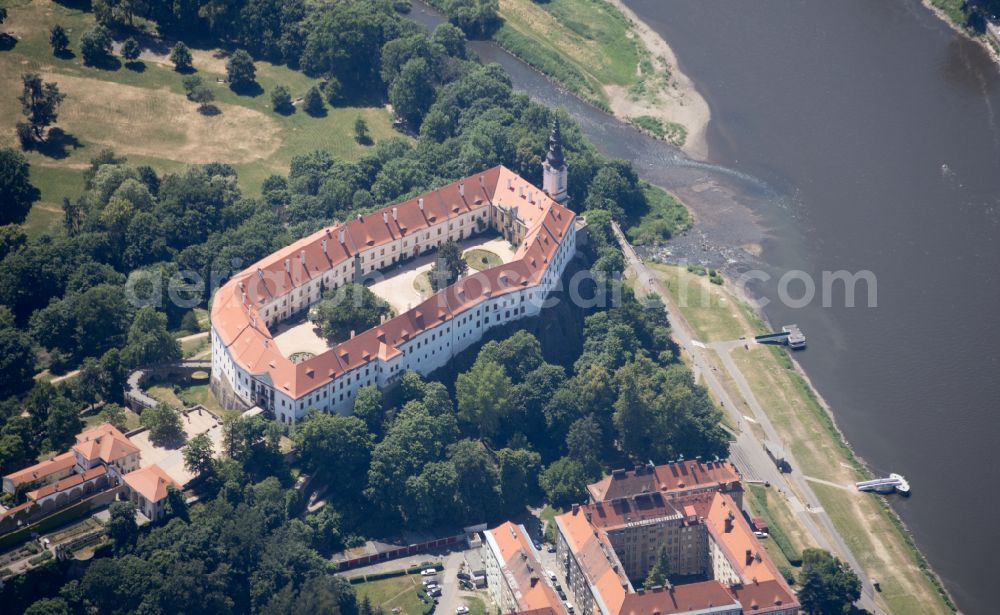 Decin from above - Castle of on street Dlouha Jizda in Decin in Ustecky kraj - Aussiger Region, Czech Republic