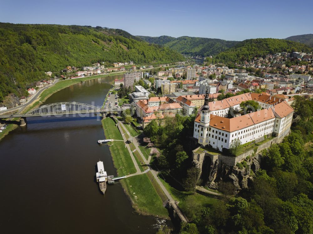 Decin from above - Castle of on street Dlouha Jizda in Decin in Ustecky kraj - Aussiger Region, Czech Republic