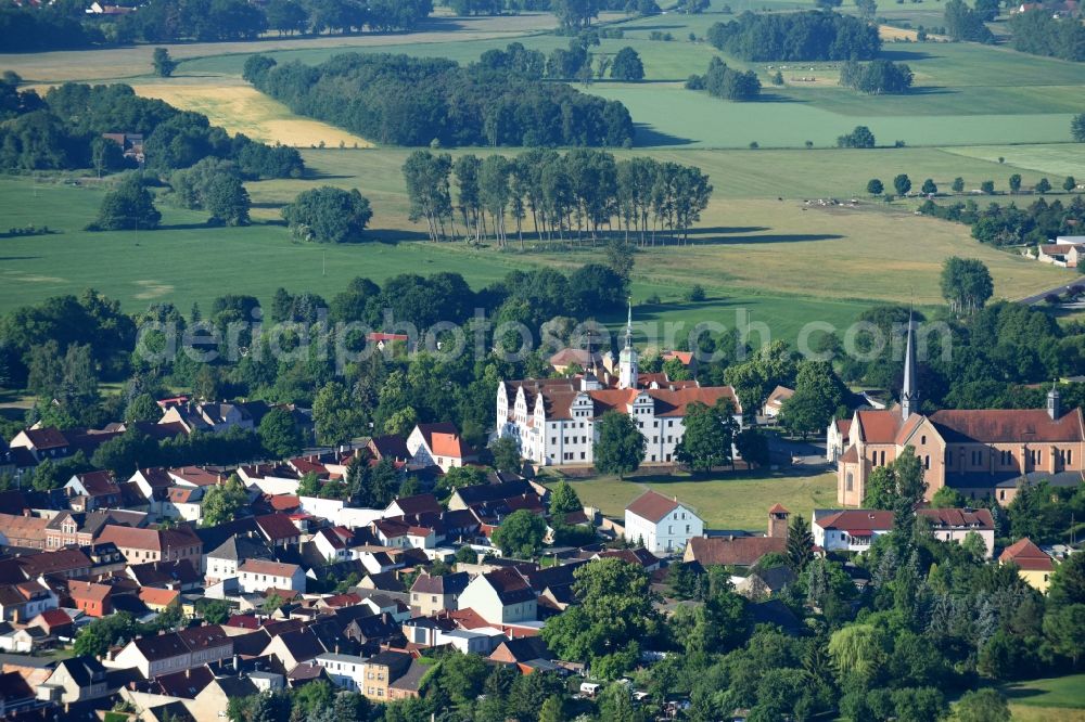 Doberlug-Kirchhain from the bird's eye view: Castle of Schloss Doberlug and the Klosterkirche in Doberlug-Kirchhain in the state Brandenburg, Germany