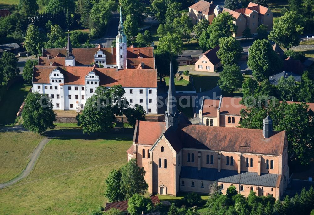 Doberlug-Kirchhain from the bird's eye view: Castle of Schloss Doberlug and the Klosterkirche in Doberlug-Kirchhain in the state Brandenburg, Germany