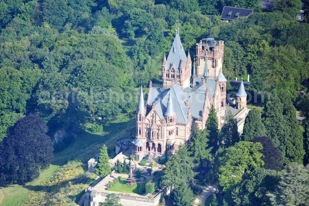 Königswinter from the bird's eye view: Castle complex on the plateau Schloss Drachenburg on street Drachenfelsstrasse in Koenigswinter in the state North Rhine-Westphalia, Germany