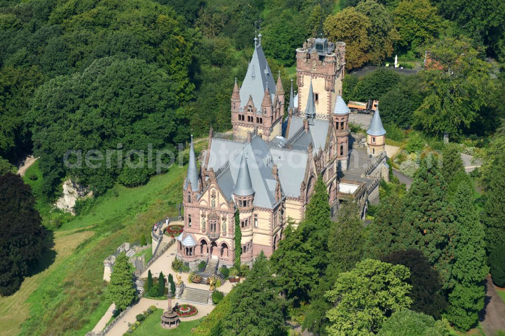 Königswinter from the bird's eye view: Castle complex on the plateau Schloss Drachenburg on street Drachenfelsstrasse in Koenigswinter in the state North Rhine-Westphalia, Germany