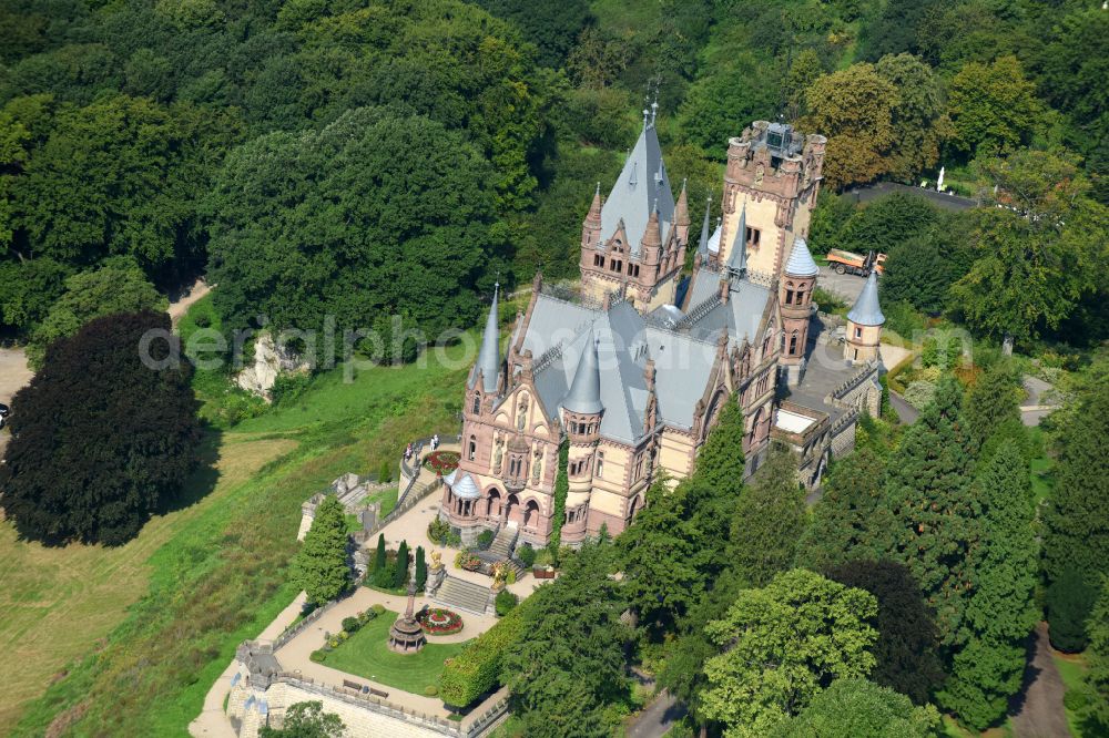 Aerial image Königswinter - Castle complex on the plateau Schloss Drachenburg on street Drachenfelsstrasse in Koenigswinter in the state North Rhine-Westphalia, Germany