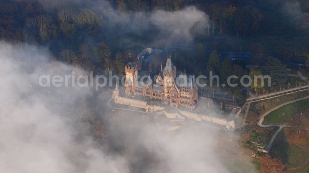 Königswinter from the bird's eye view: Castle complex on the plateau Schloss Drachenburg on street Drachenfelsstrasse in Koenigswinter in the state North Rhine-Westphalia, Germany