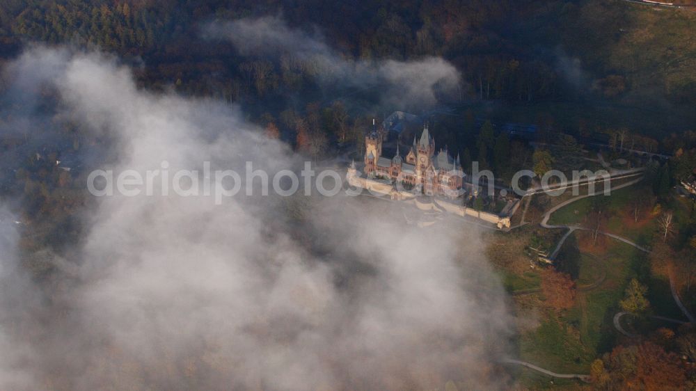 Aerial image Königswinter - Castle complex on the plateau Schloss Drachenburg on street Drachenfelsstrasse in Koenigswinter in the state North Rhine-Westphalia, Germany