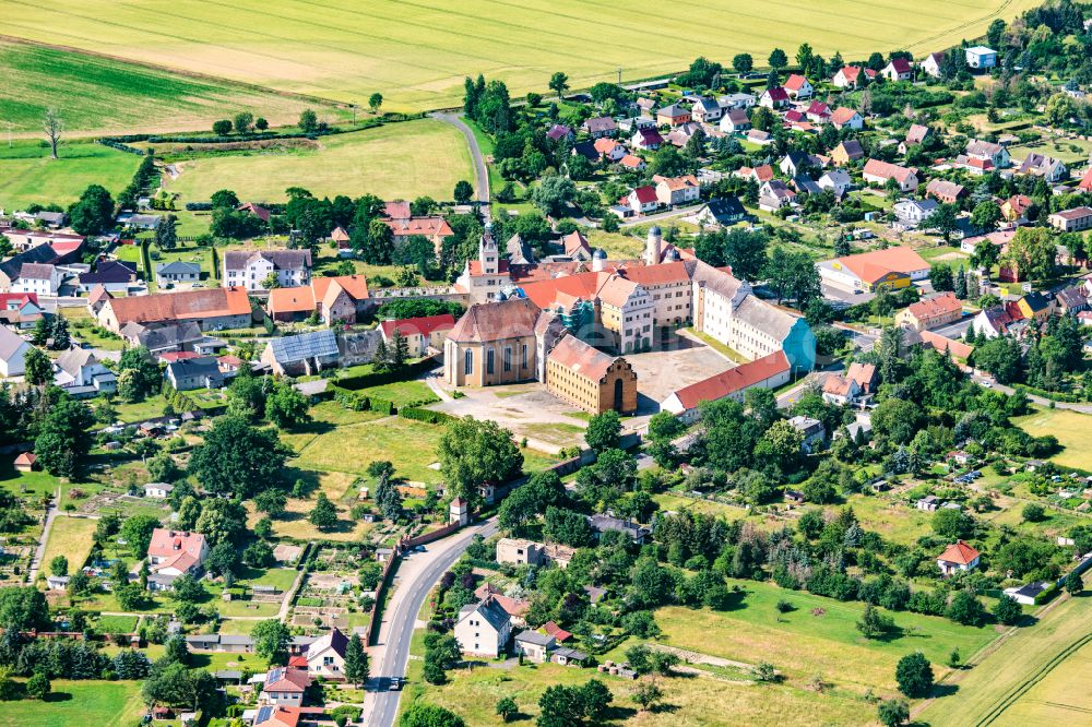 Prettin from above - Castle complex of the castle and the memorial on the street An der Lichtenburg in Prettin in the federal state of Saxony-Anhalt, Germany