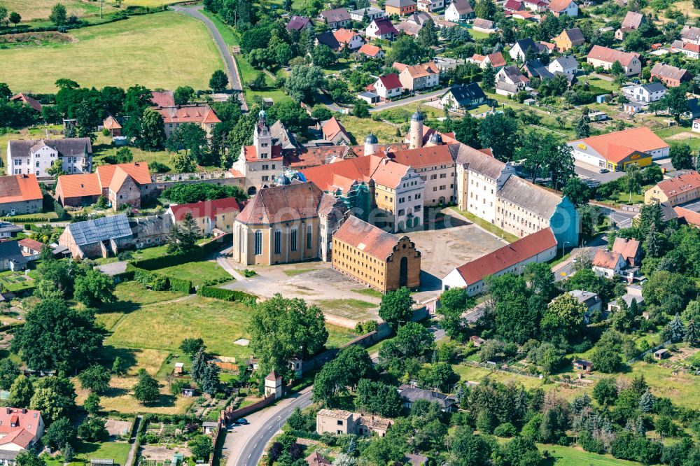 Prettin from the bird's eye view: Castle complex of the castle and the memorial on the street An der Lichtenburg in Prettin in the federal state of Saxony-Anhalt, Germany