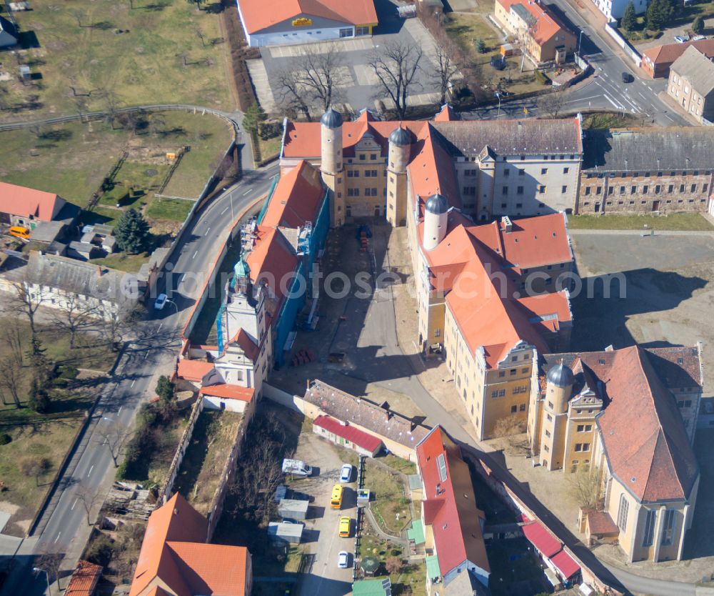 Prettin from above - Castle complex of the castle and the memorial on the street An der Lichtenburg in Prettin in the federal state of Saxony-Anhalt, Germany