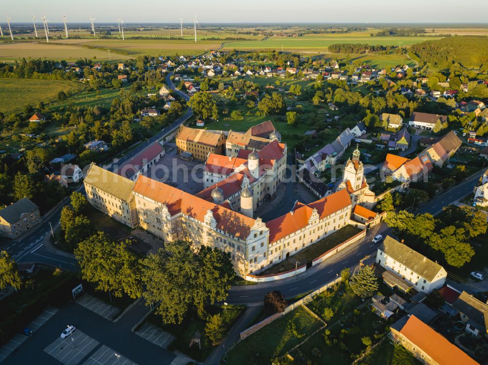 Prettin from the bird's eye view: Castle complex of the castle and the memorial on the street An der Lichtenburg in Prettin in the federal state of Saxony-Anhalt, Germany