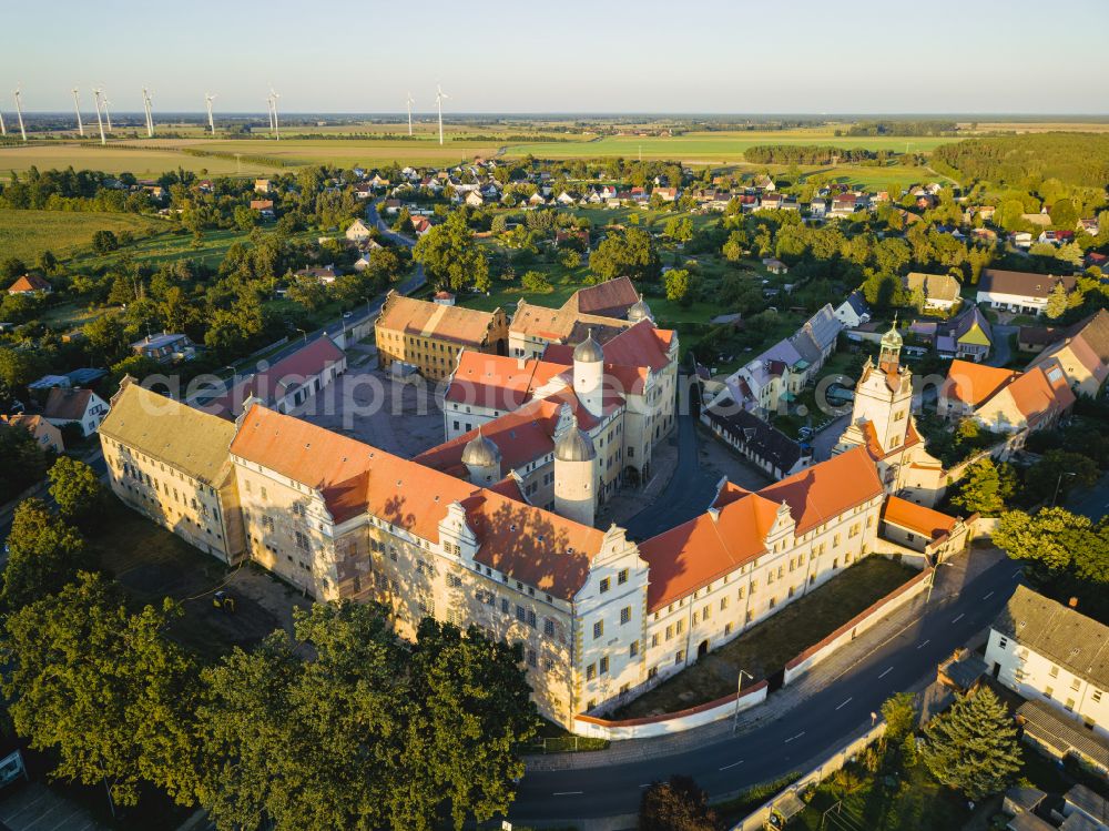 Aerial image Prettin - Castle complex of the castle and the memorial on the street An der Lichtenburg in Prettin in the federal state of Saxony-Anhalt, Germany