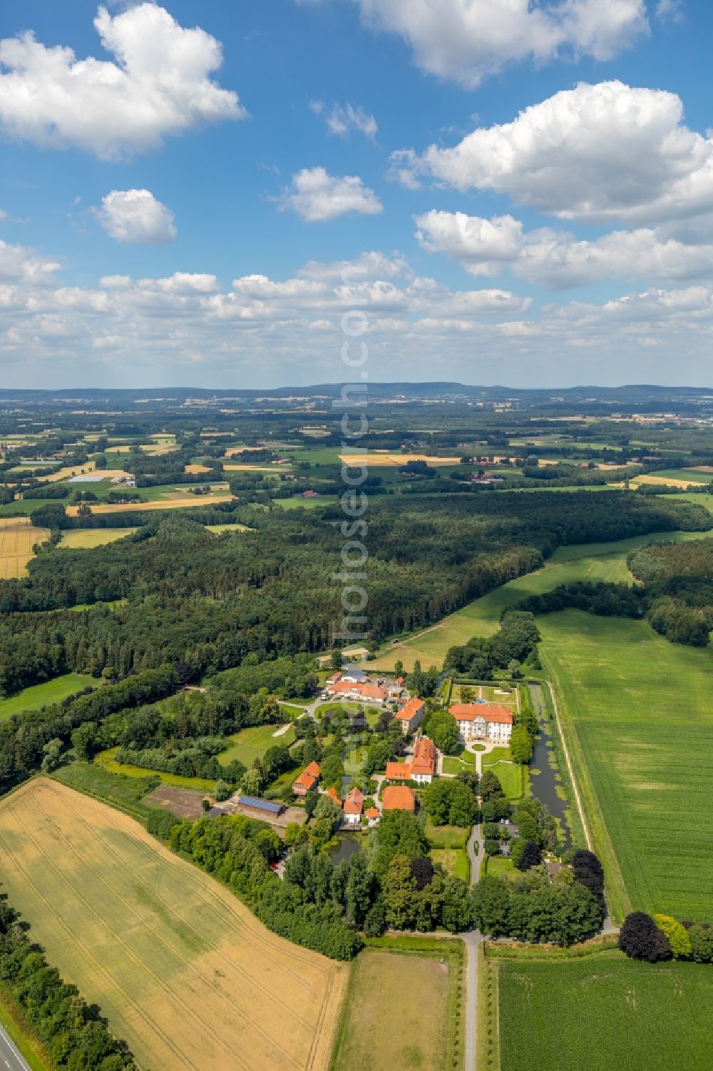 Harkotten from above - Castle of Schloss Harkotten in Harkotten in the state North Rhine-Westphalia, Germany