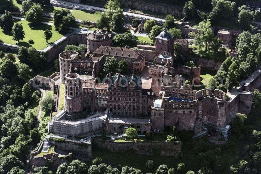 Aerial photograph Heidelberg - Castle of Schloss Heidelberg in Heidelberg in the state Baden-Wuerttemberg, Germany